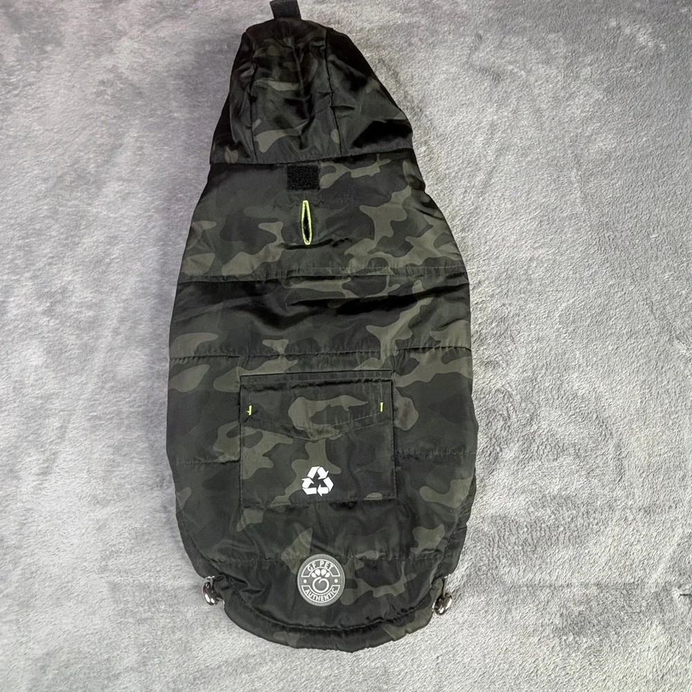 GF Pet Dog Parka‎ Small Camo Black Green Neon Puffer Hooded Jacket Coat